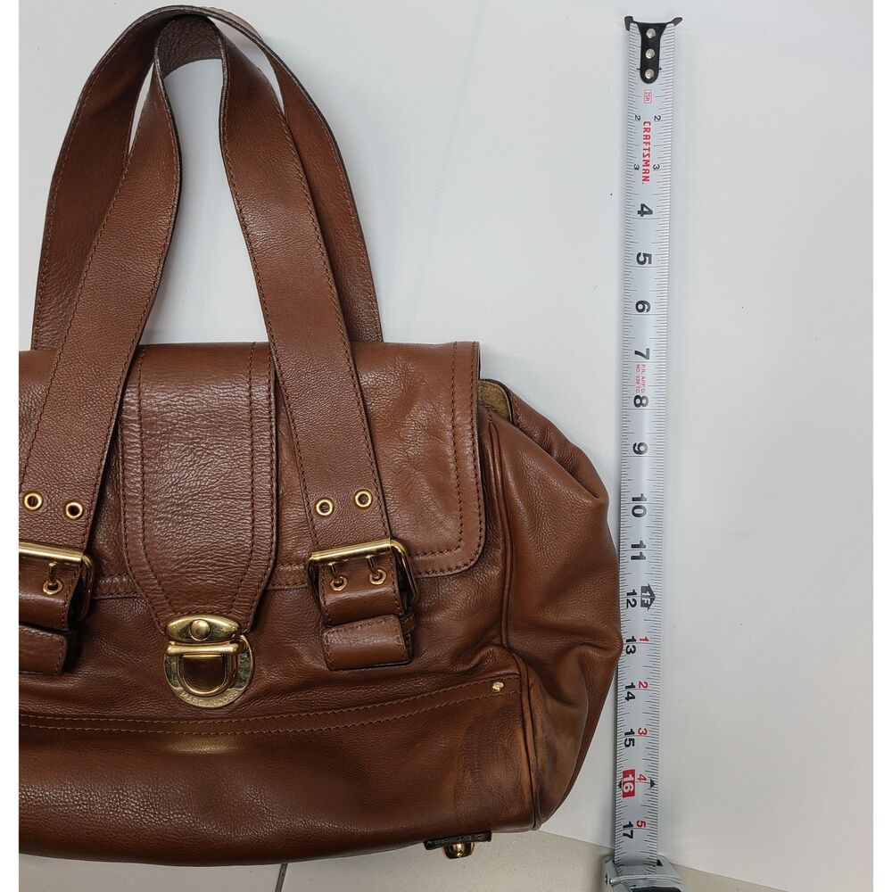 Marc Jacobs Brown Leather Satchel Bag Push Lock Top Handle Made in Italy - Picture 6 of 12